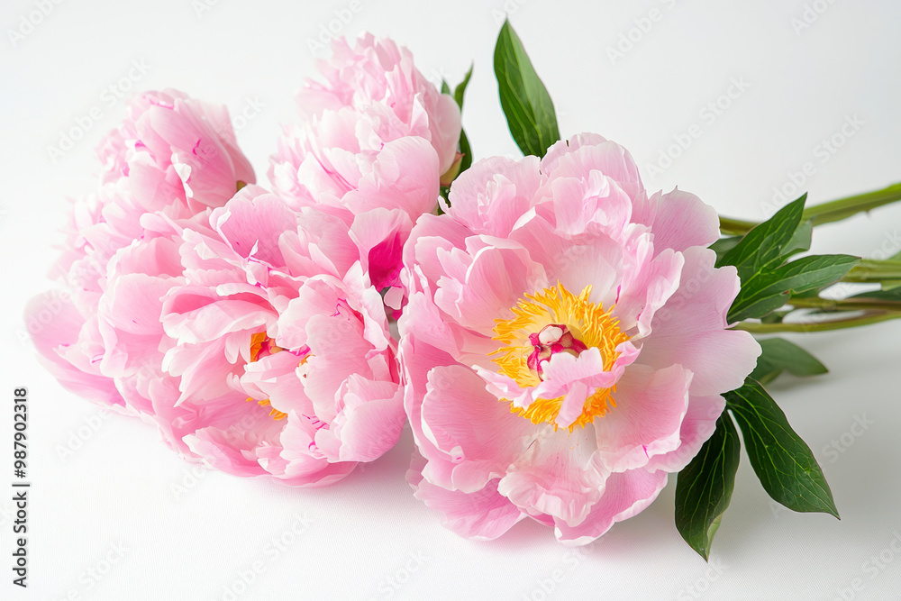 Fototapeta premium Beautiful pink peonies flowers on white background.