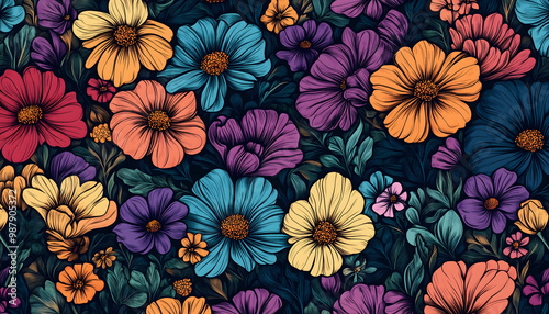 Wallpaper Mural Colorful and seamless flower pattern Torontodigital.ca