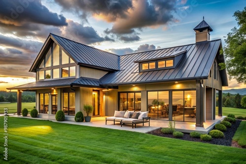 Luxurious Modern House Exterior with Minimalist Design and Large Outdoor Entertainment Area
