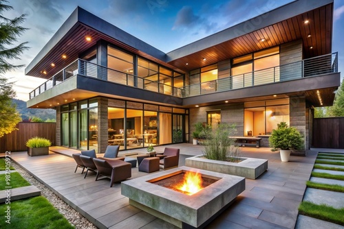 Luxurious Modern House Exterior with Minimalist Design and Large Outdoor Entertainment Area