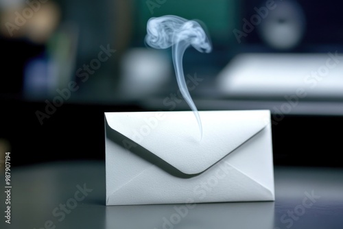 Mysterious smoking envelope symbolizing encrypted communication and secret messages photo