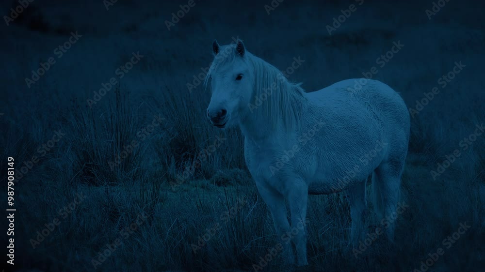 White Horse In The Wild At Dusk White Horse In The Wild At Dusk