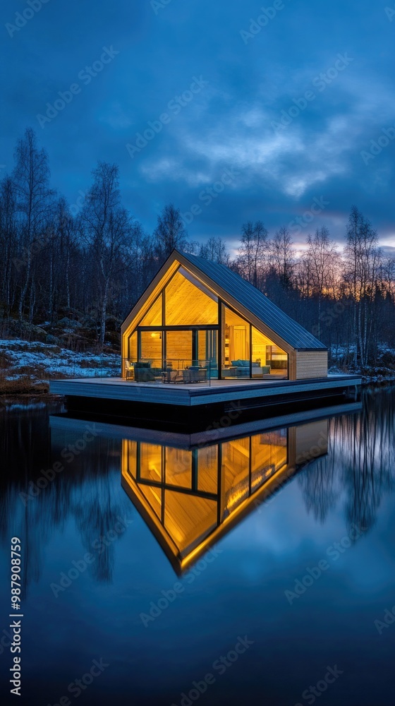 Fototapeta premium Experience a cozy igloo with glass walls glowing warmly from within, set under the enchanting northern lights in the snowy wilderness of Lapland