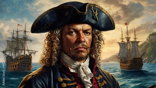 Pirate Leader Overlooking His Fleet
