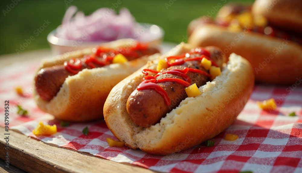 Classic hotdog in a bun with ketchup and toppings, evoking a casual summer vibe.
Classic hotdog in a bun with ketchup and toppings, evoking a casual summer vibe.