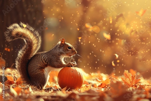 Whimsical fall pumpkin scenes, showcasing the humor of harvest season. photo