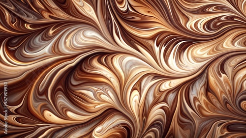 Rich Chocolate and Cream Swirling Abstract Pattern with Warm and Vibrant Tones