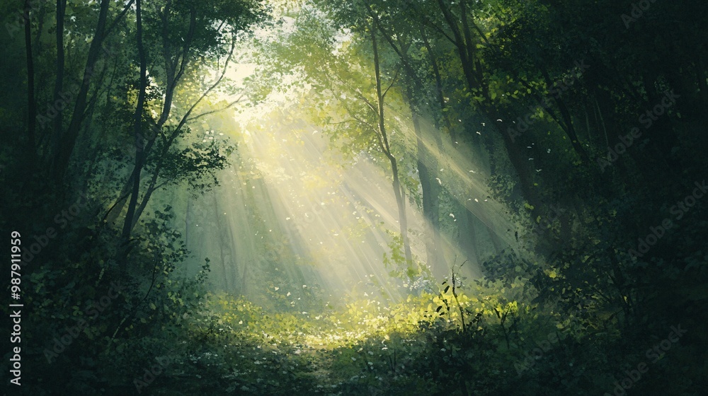 Sunbeams Piercing Through a Dense Forest Canopy Sunbeams Piercing Through a Dense Forest Canopy