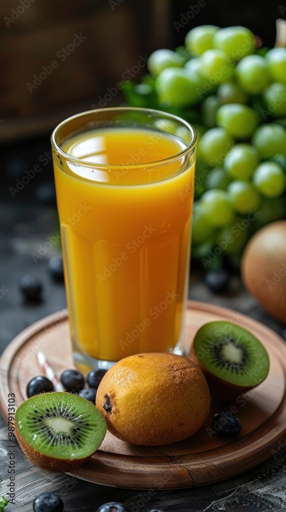Fresh fruit juice served in a tall glass with ingredients Fresh fruit juice served in a tall glass with ingredients