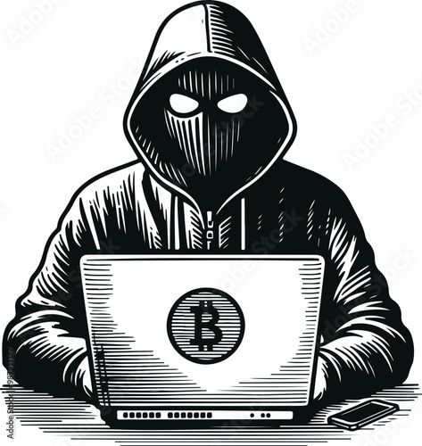Monochrome Cosmonaut Computer Hacker Icon Vector Illustration Design Silhouette Style