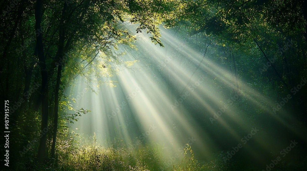 Sunbeams Piercing Through a Dense Forest Canopy Sunbeams Piercing Through a Dense Forest Canopy