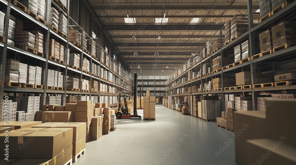 Warehouse with high shelves Warehouse with high shelves