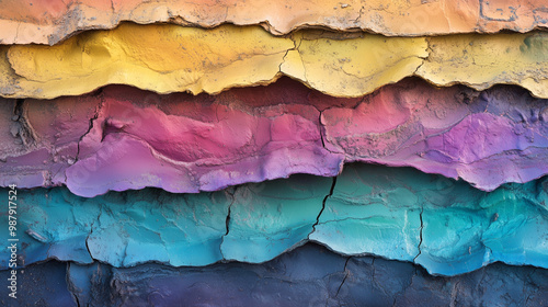 Vibrant rainbow layers of stone texture, abstract geological design