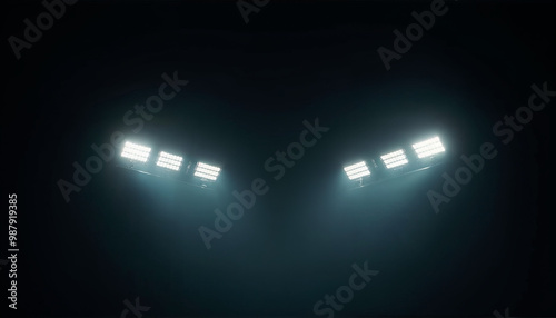 Close-up of stadium lights against a black background