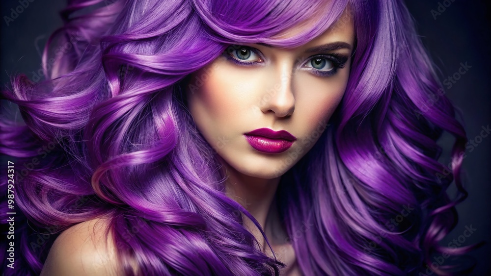 Fototapeta premium Vibrant Shades of Purple Hair Color in Various Styles and Textures for Creative Inspiration