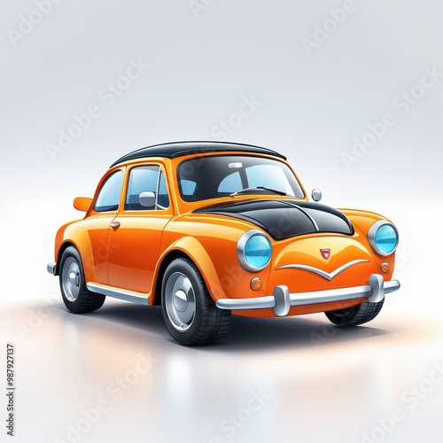 A vibrant orange cartoon-style car with a black roof, showcasing a cheerful design.