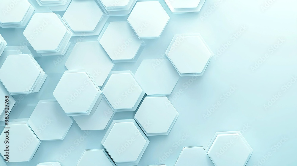 Abstract light blue background with hexagon shapes for a medical technology...