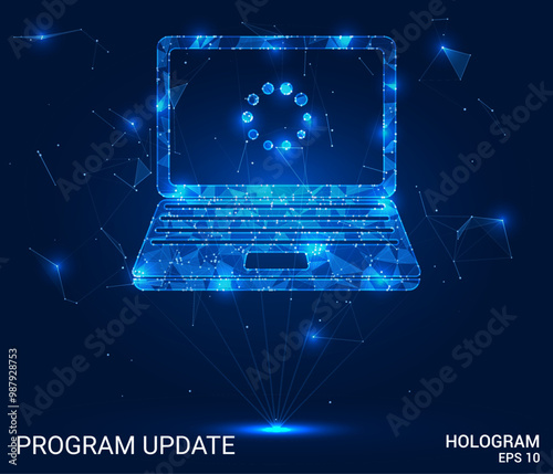 Hologram program update. Program update made of polygons, triangles, dots, and lines. Low-poly program update structure of connections. Technology concept vector.