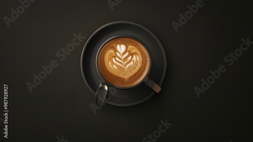 Creamy latte art displayed on a black table setting