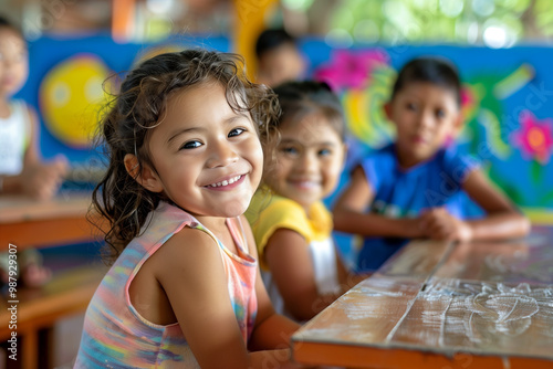 Photography of children portrait from Costa Rica in a preschool or kindergarten class.	
