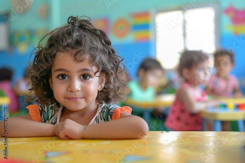 Photography of children portrait from Libya in a preschool or kindergarten class.	
