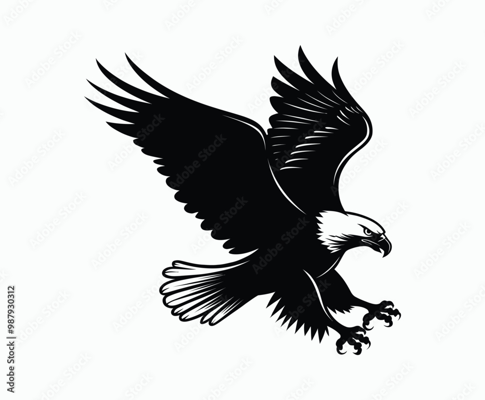 Obraz premium Bald eagle silhouette EPS vector isolated illustration and icon template on a white background