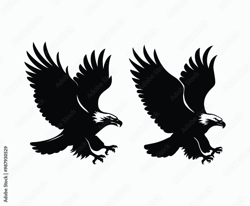 Fototapeta premium Bald eagle silhouette EPS vector isolated illustration and icon template on a white background