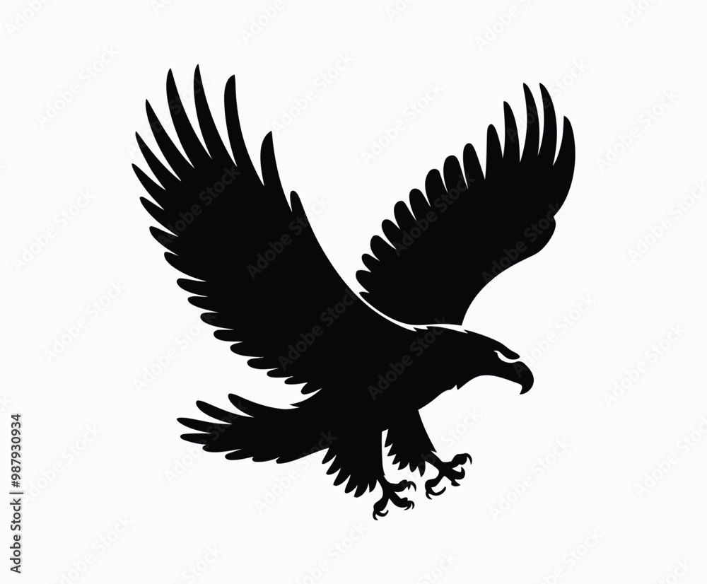 Obraz premium Bald eagle silhouette EPS vector isolated illustration and icon template on a white background