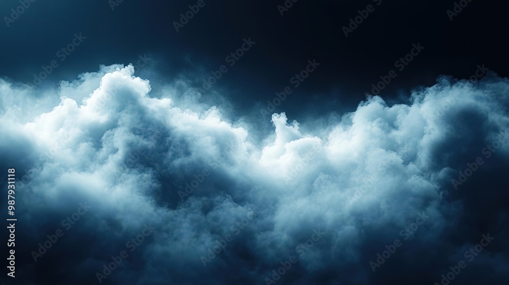 Obraz premium A stunning view of dramatic clouds illuminated by soft light, creating an ethereal and serene atmosphere in the sky.