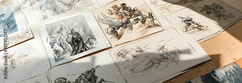 Comic book storyboard on paper Animation sketch designs