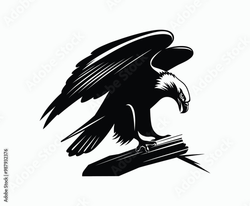 Bald eagle silhouette EPS vector isolated illustration and icon template on a white background
