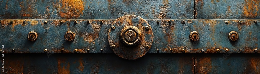 An aged metal surface with rust and bolts, showcasing the beauty of industrial design and weathered textures. An aged metal surface with rust and bolts, showcasing the beauty of industrial design and weathered textures.