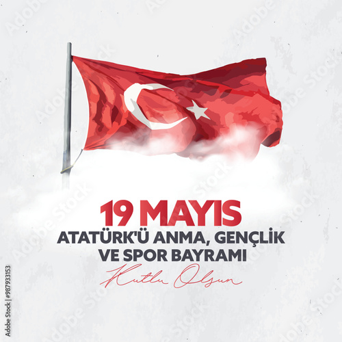 19 Mayıs Atatürk'ü Anma, Gençlik ve Spor Bayramı kutlama tasarımları. Translation: 19 May Commemoration of Atatürk, Youth and Sports Day celebration designs.