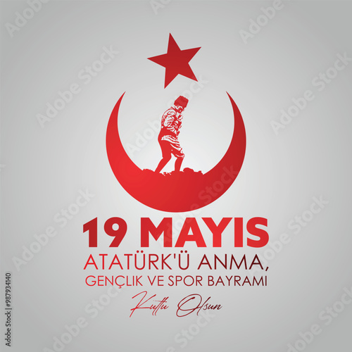 19 Mayıs Atatürk'ü Anma, Gençlik ve Spor Bayramı kutlama tasarımları. Translation: 19 May Commemoration of Atatürk, Youth and Sports Day celebration designs.