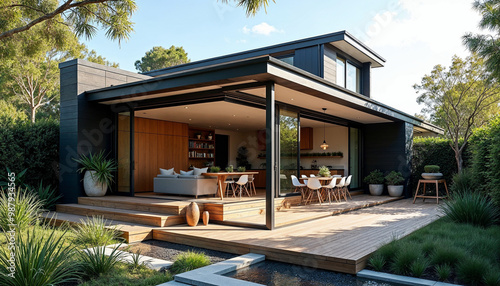 Stylish home extension in Melbourne featuring a deck, patio, and courtyard for modern outdoor living.