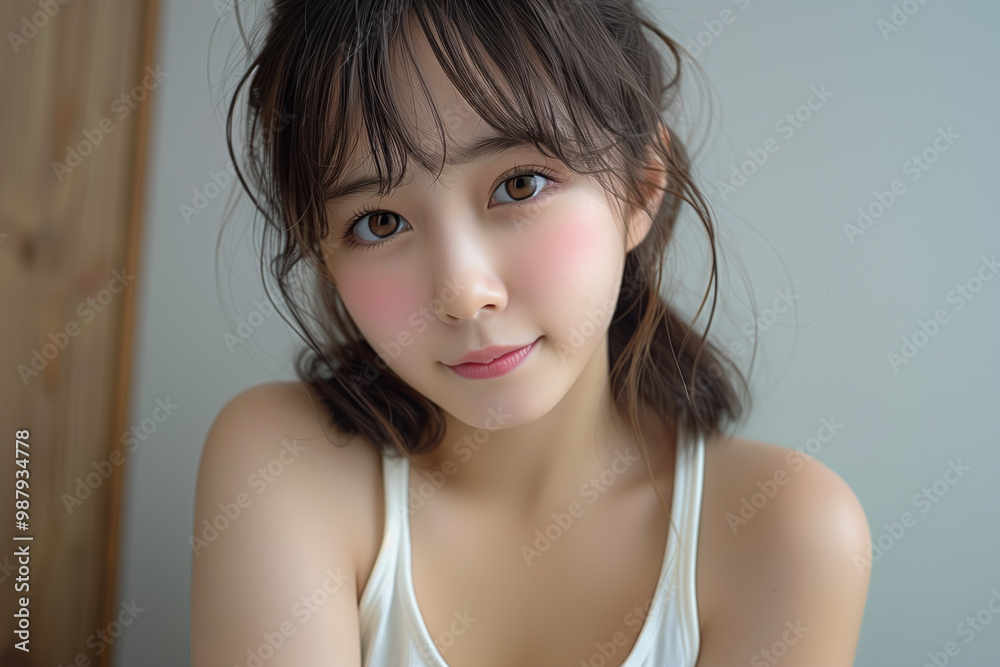 白のタンクトップで魅せる透明感のある美人 白のタンクトップで魅せる透明感のある美人