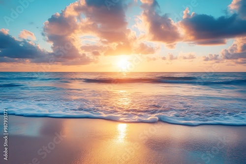 Peaceful Sunset Over the Ocean with Cloudy Sky