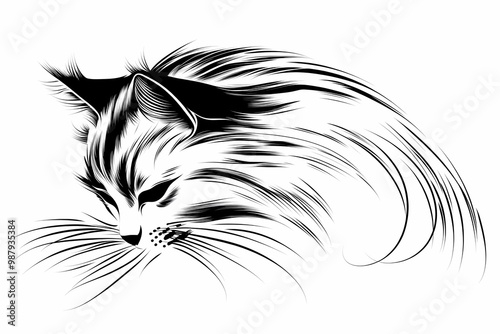  Adorable cat coloring page for children, perfect for creative stock illustrations.