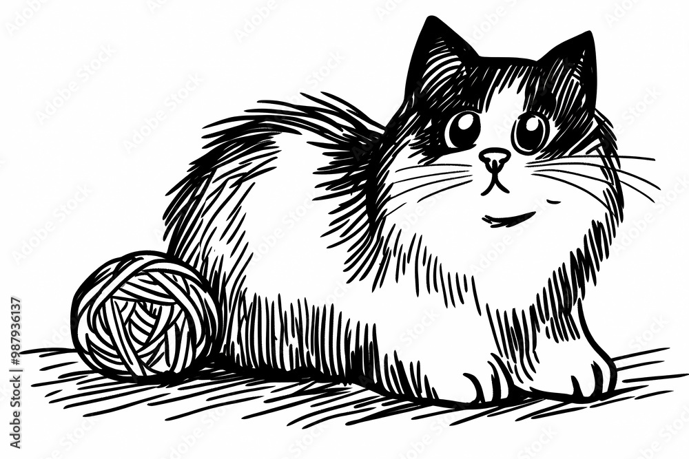Obraz premium Adorable cat coloring page for children, perfect for creative stock illustrations.