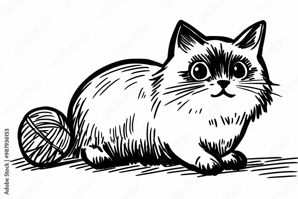Obraz premium Adorable cat coloring page for children, perfect for creative stock illustrations.