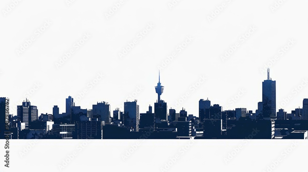 Naklejka premium Johannesburg cityscape silhouette skyline with tall buildings and communication tower against a clear sky