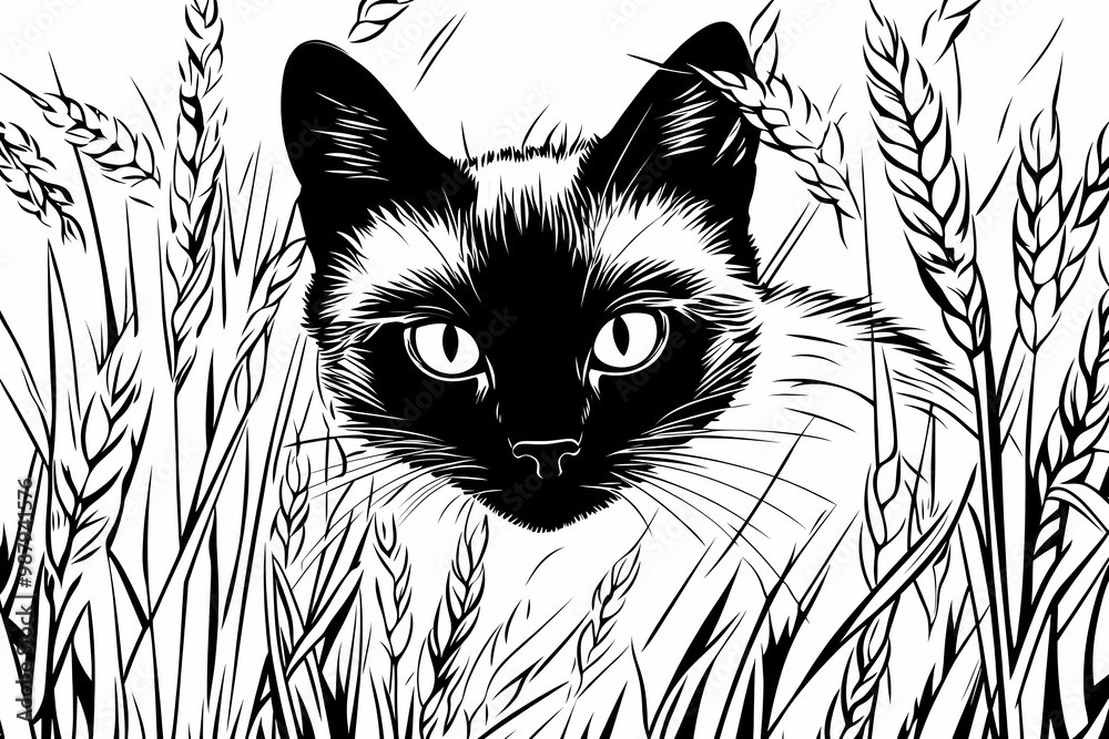 Obraz premium Adorable cat coloring page for children, perfect for creative stock illustrations.