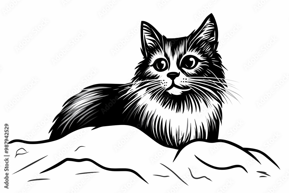 Obraz premium Adorable cat coloring page for children, perfect for creative stock illustrations.