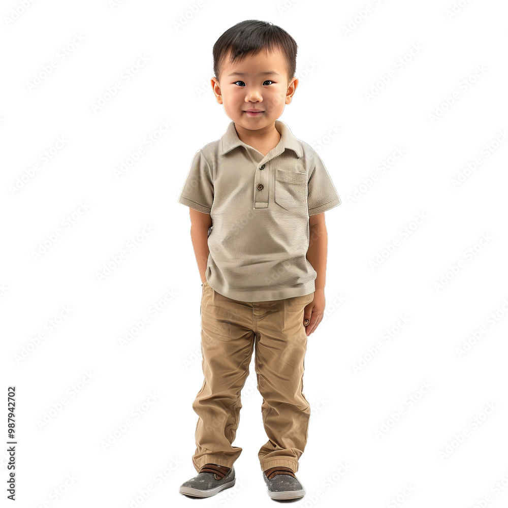 Young boy is standing with his hands behind his back smiling for the camera Young boy is standing with his hands behind his back smiling for the camera