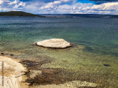 Fishing Cone Geyser in West Thumb Geyser Basin on Yellowstone Lake, Yellowstone National Park in Wyoming. photo