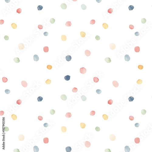 Seamless pastel polka dots pattern. Hand-drawn circles on white background. Abstract Random points ornament.