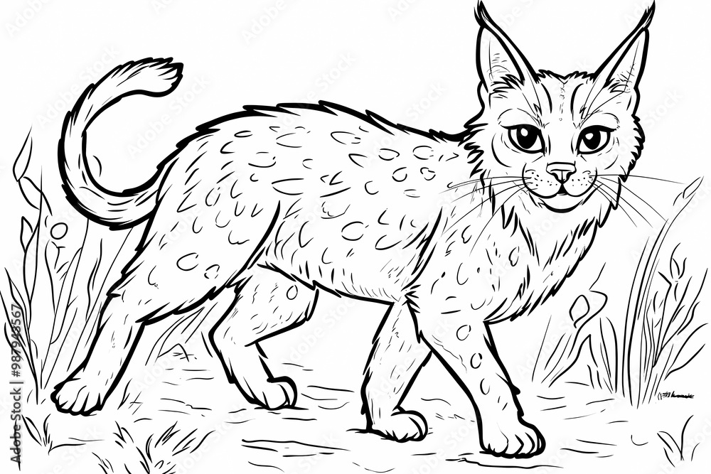 Obraz premium Adorable cat coloring page for children, perfect for creative stock illustrations.