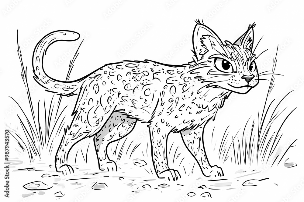 Obraz premium Adorable cat coloring page for children, perfect for creative stock illustrations.