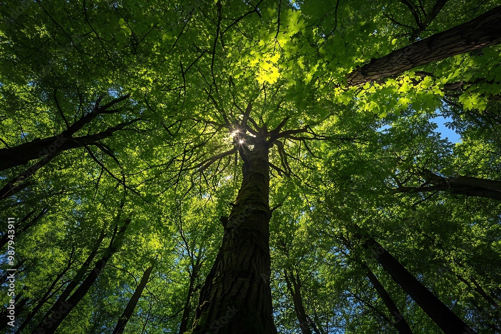 Fototapeta premium Sunlight Shining Through Canopy of Trees in Forest