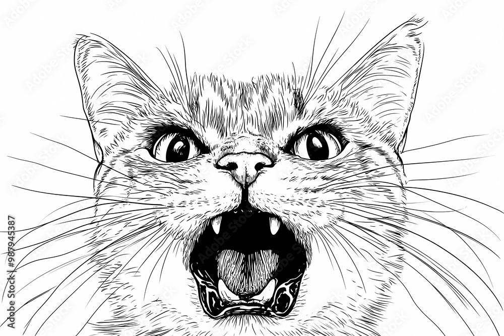 Obraz premium Adorable cat coloring page for children, perfect for creative stock illustrations.